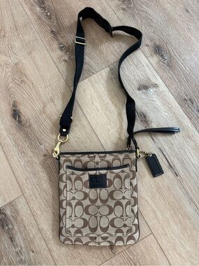 Coach Monogram Canvas Crossbody in Brown and Tan